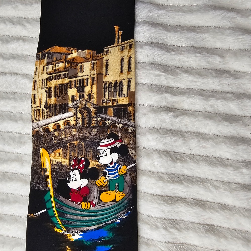 Vintage Disney Atlas Design Mickey Minnie Venice Gondola 100% Silk Tie Limited